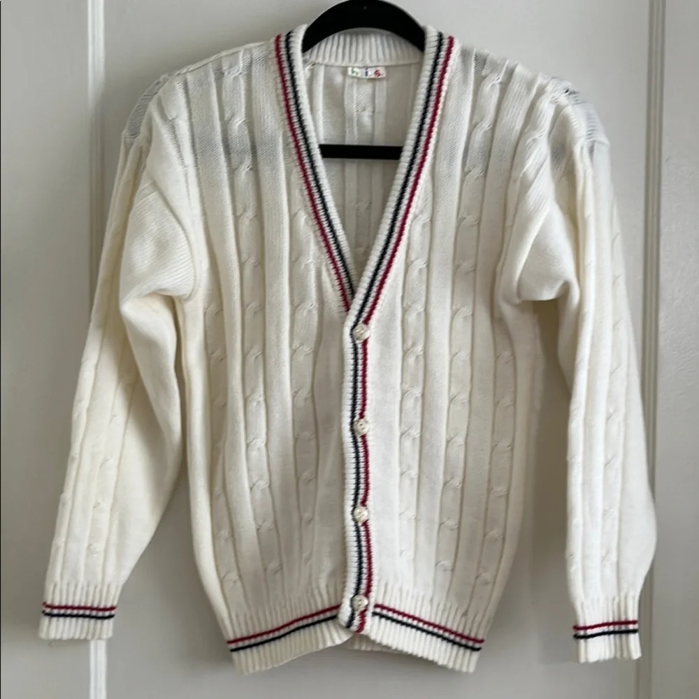 Vintage Cream Cardigan with Red and Black Trim - Picture 2 of 12
